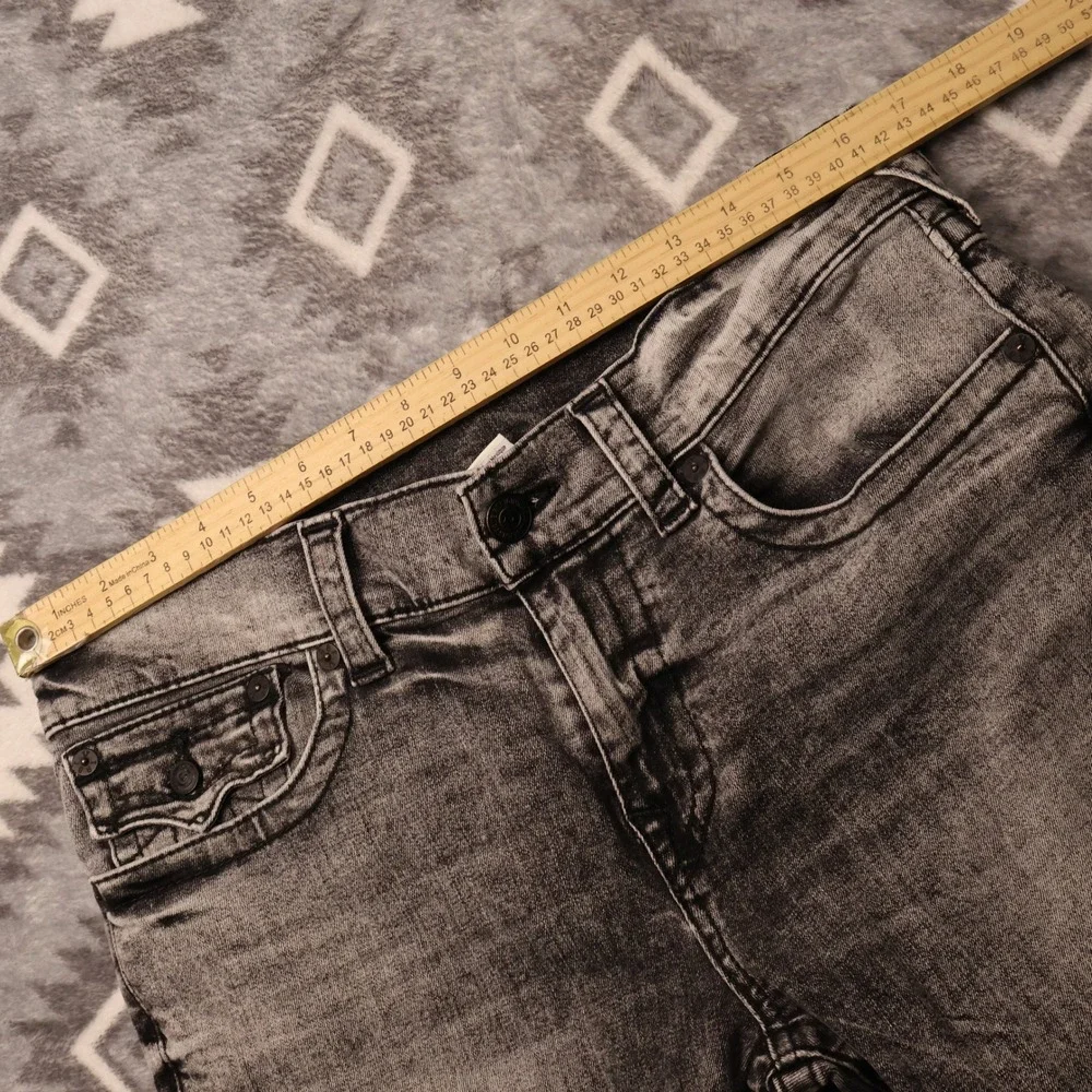 True Religion Geno Slim Straight Jeans Gray Acid Wash Denim 31x32